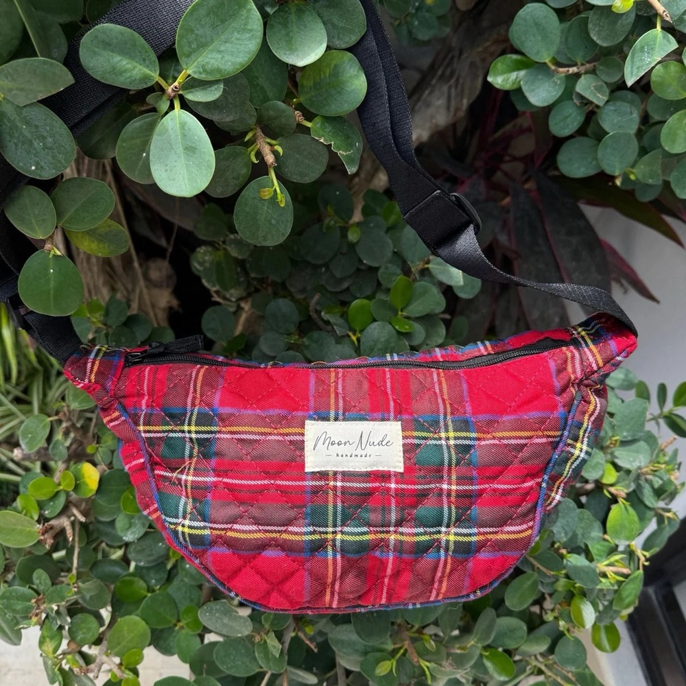 Moon Nude Plaid Quilted Crossbody Bag.